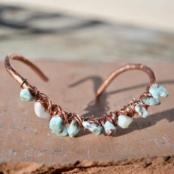Genuine Larimar Cuff Bracelet Copper Handmade - Picture 3 of 8
